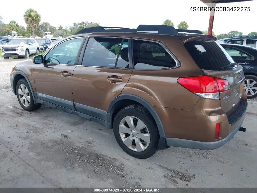 4S4BRBGC0B3422275 2011 Subaru Outback 2.5I Premium