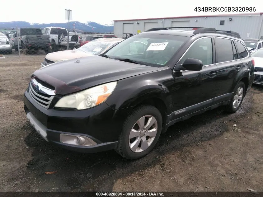 4S4BRBKC6B3320986 2011 Subaru Outback 2.5I Limited