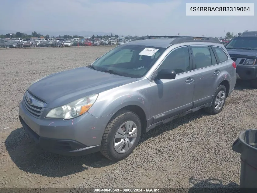 2011 Subaru Outback 2.5I VIN: 4S4BRBAC8B3319064 Lot: 40049549