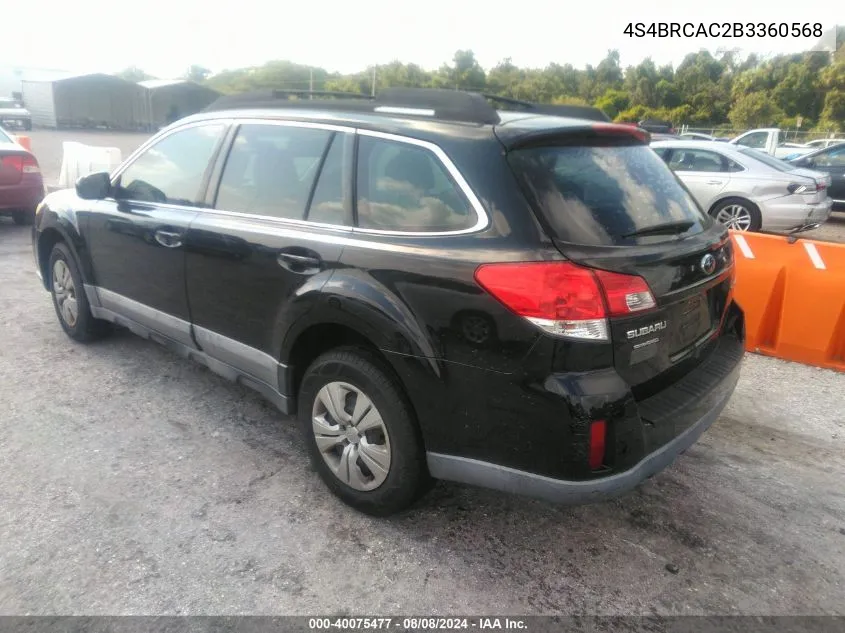 2011 Subaru Outback 2.5I VIN: 4S4BRCAC2B3360568 Lot: 40075477