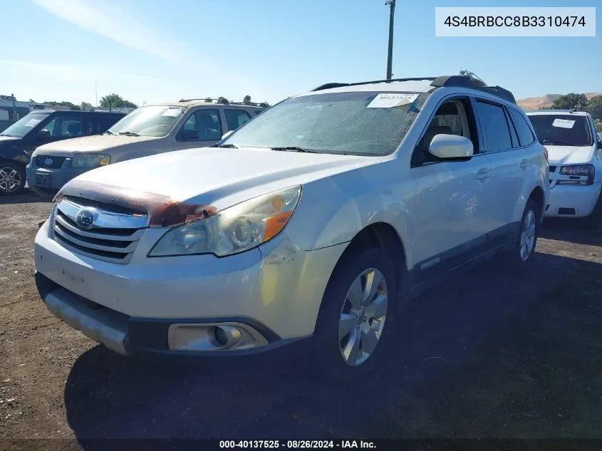 2011 Subaru Outback 2.5I Premium VIN: 4S4BRBCC8B3310474 Lot: 40137525