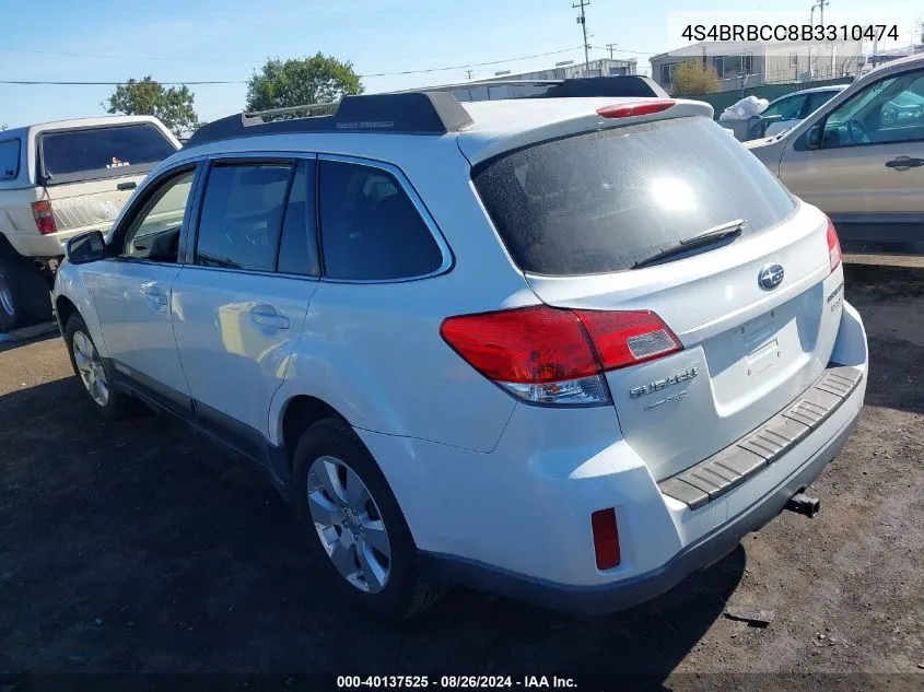 2011 Subaru Outback 2.5I Premium VIN: 4S4BRBCC8B3310474 Lot: 40137525