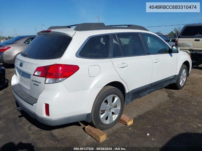 2011 Subaru Outback 2.5I Premium VIN: 4S4BRBCC8B3310474 Lot: 40137525