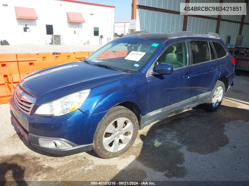 2011 Subaru Outback 2.5I Premium VIN: 4S4BRCBC9B3421851 Lot: 40153210