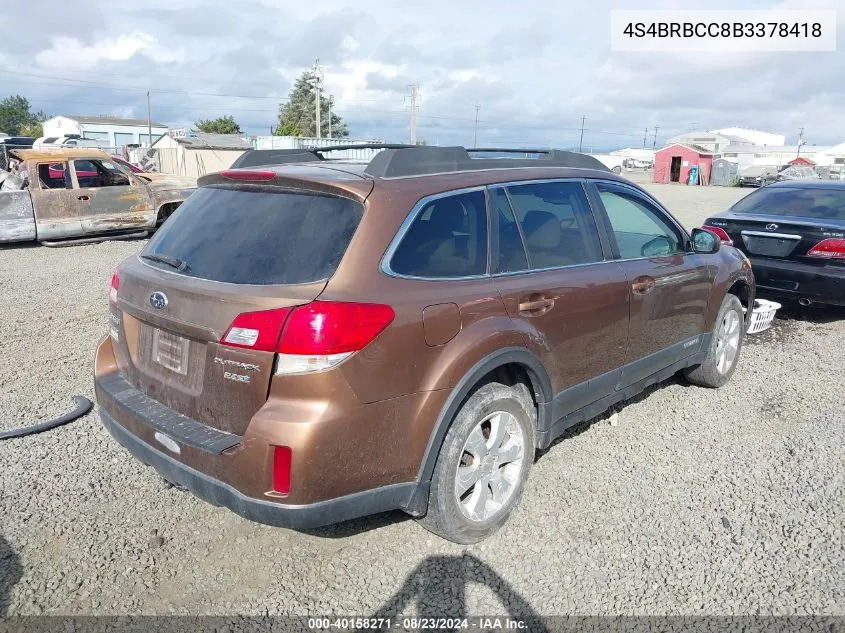 2011 Subaru Outback 2.5I Premium VIN: 4S4BRBCC8B3378418 Lot: 40158271