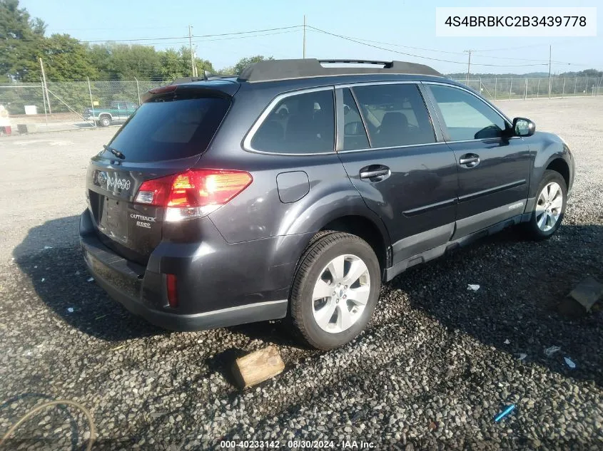 2011 Subaru Outback 2.5I Limited VIN: 4S4BRBKC2B3439778 Lot: 40567918