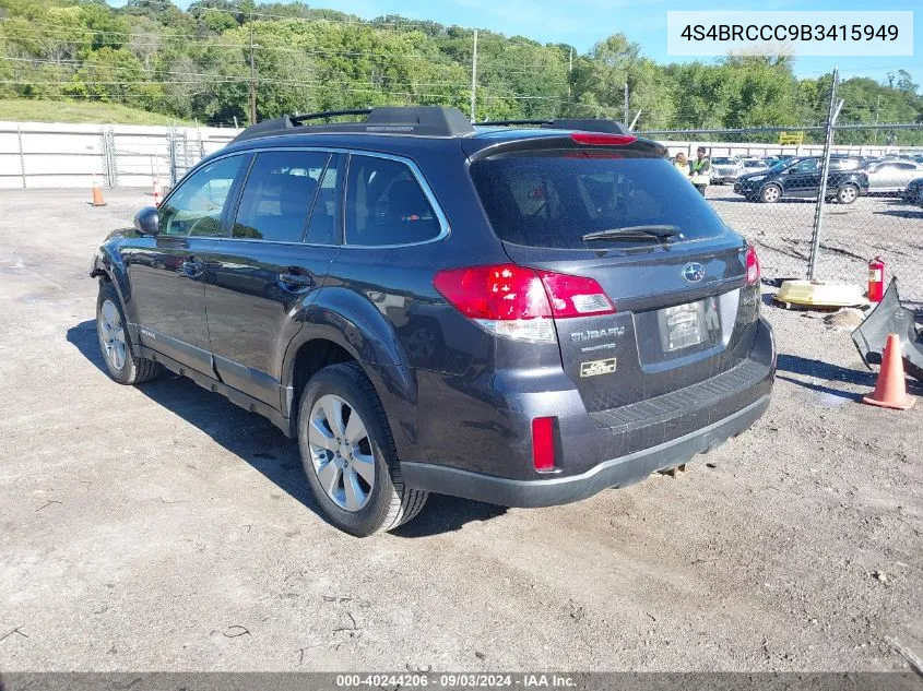 2011 Subaru Outback 2.5I Premium VIN: 4S4BRCCC9B3415949 Lot: 40244206