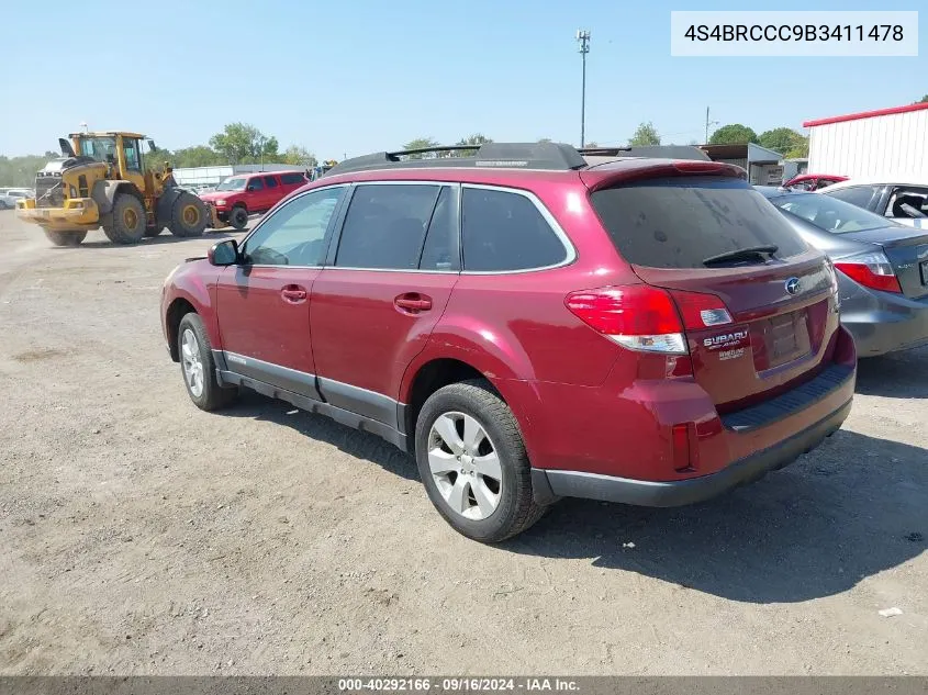 2011 Subaru Outback 2.5I Premium VIN: 4S4BRCCC9B3411478 Lot: 40292166