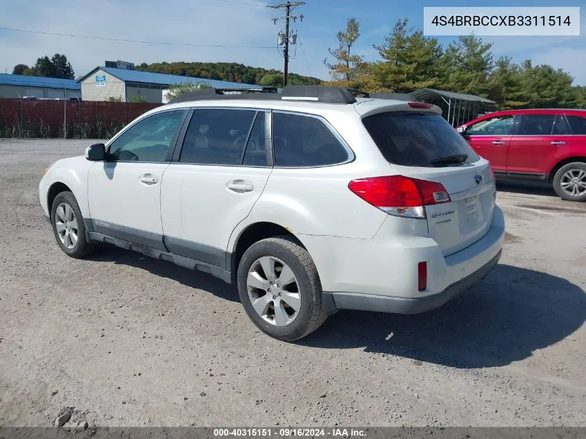 2011 Subaru Outback 2.5I Premium VIN: 4S4BRBCCXB3311514 Lot: 40315151