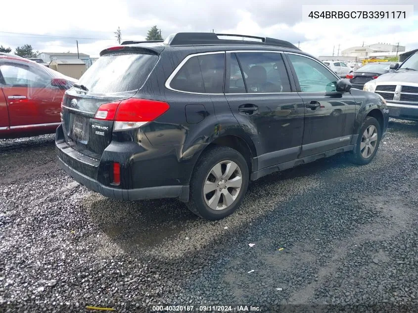 2011 Subaru Outback 2.5I Premium VIN: 4S4BRBGC7B3391171 Lot: 40320187