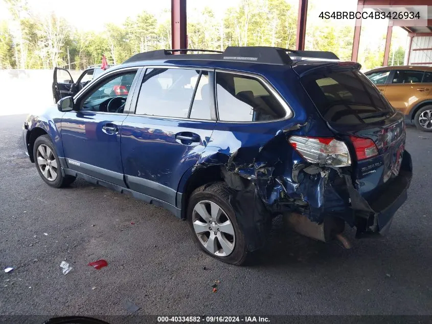 2011 Subaru Outback 2.5I Premium VIN: 4S4BRBCC4B3426934 Lot: 40334582