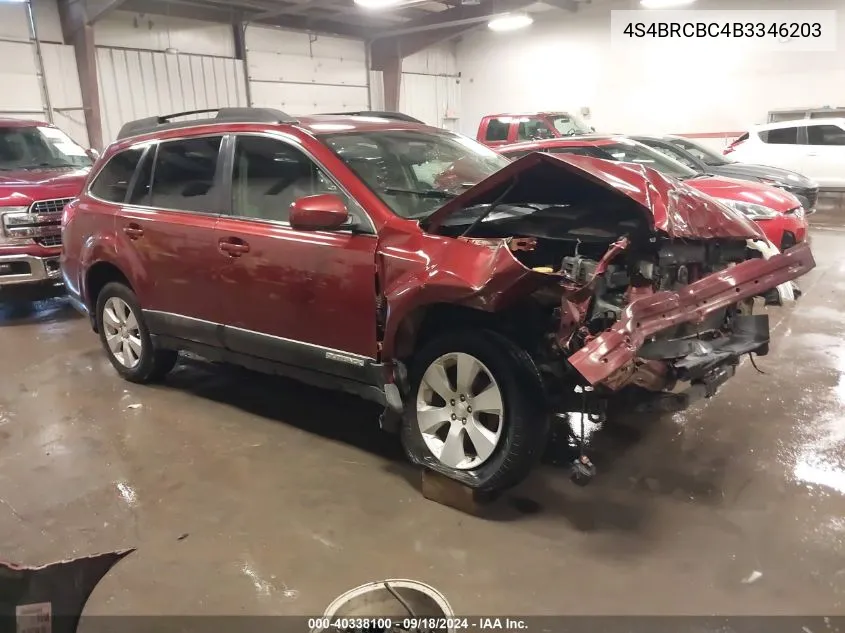 2011 Subaru Outback 2.5I Premium VIN: 4S4BRCBC4B3346203 Lot: 40338100