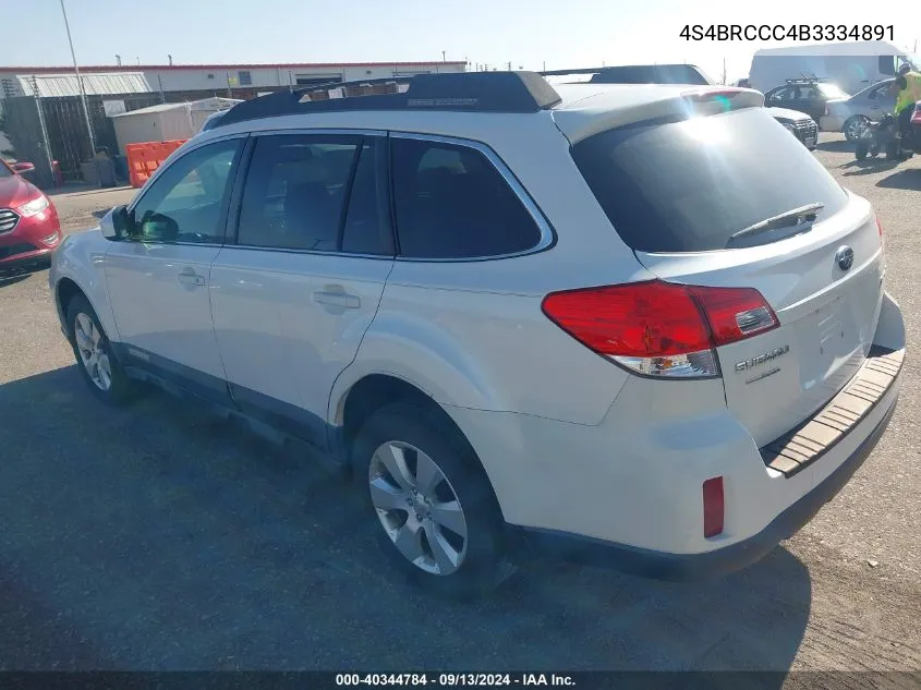 2011 Subaru Outback 2.5I Premium VIN: 4S4BRCCC4B3334891 Lot: 40344784