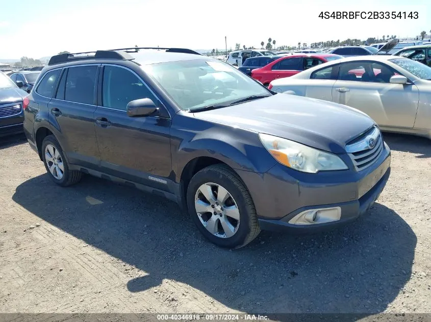 2011 Subaru Outback 2.5I Premium VIN: 4S4BRBFC2B3354143 Lot: 40346918