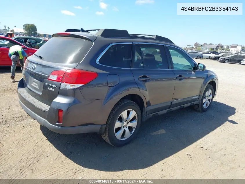 2011 Subaru Outback 2.5I Premium VIN: 4S4BRBFC2B3354143 Lot: 40346918