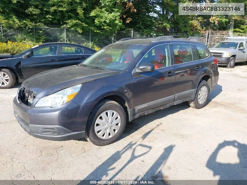 2011 Subaru Outback 2.5I VIN: 4S4BRBAC8B3323146 Lot: 40352633