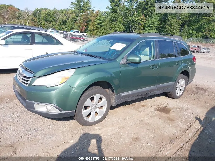 2011 Subaru Outback 2.5I Premium VIN: 4S4BRBCC7B3344616 Lot: 40353755