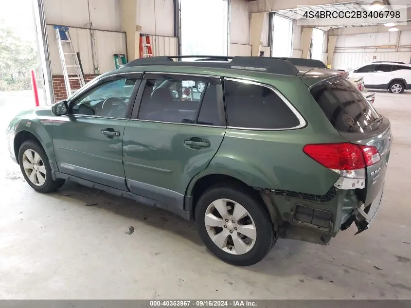 2011 Subaru Outback 2.5I Premium VIN: 4S4BRCCC2B3406798 Lot: 40353967