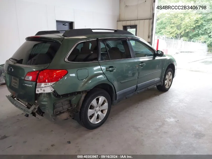 2011 Subaru Outback 2.5I Premium VIN: 4S4BRCCC2B3406798 Lot: 40353967