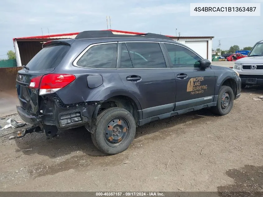 2011 Subaru Outback 2.5I VIN: 4S4BRCAC1B1363487 Lot: 40357157