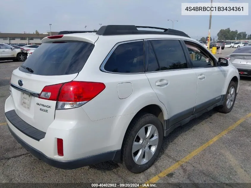 2011 Subaru Outback 2.5I Premium VIN: 4S4BRBCC1B3434361 Lot: 40402982