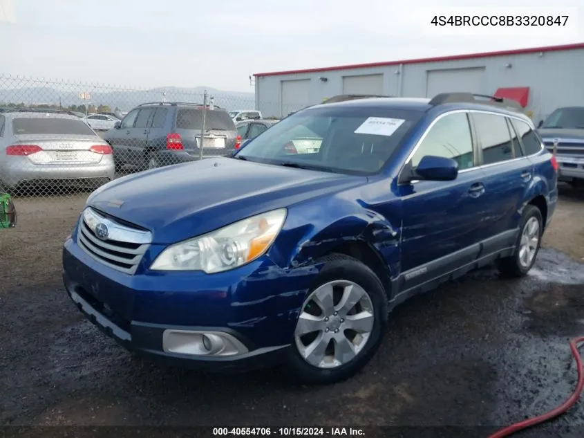 2011 Subaru Outback 2.5I Premium VIN: 4S4BRCCC8B3320847 Lot: 40554706