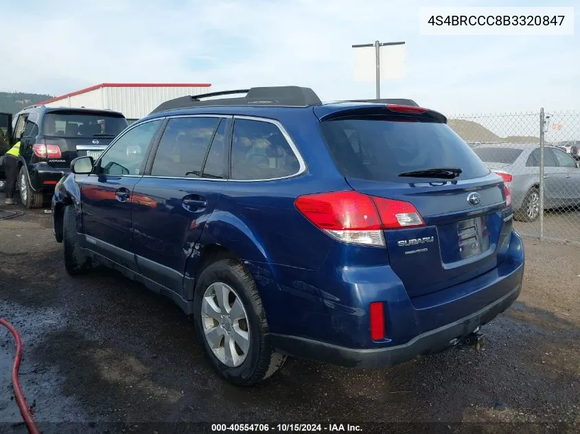 2011 Subaru Outback 2.5I Premium VIN: 4S4BRCCC8B3320847 Lot: 40554706