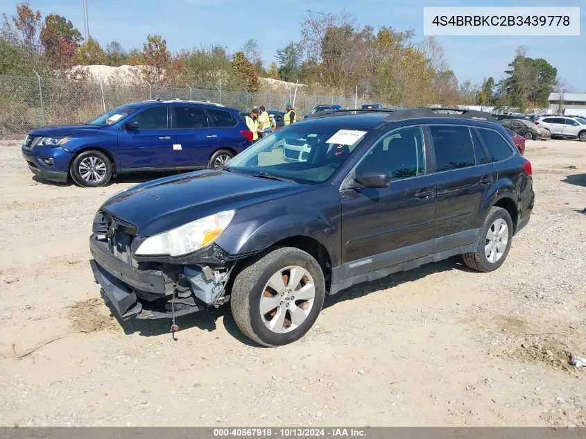 2011 Subaru Outback 2.5I Limited VIN: 4S4BRBKC2B3439778 Lot: 40567918