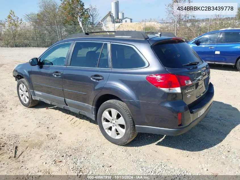 2011 Subaru Outback 2.5I Limited VIN: 4S4BRBKC2B3439778 Lot: 40567918