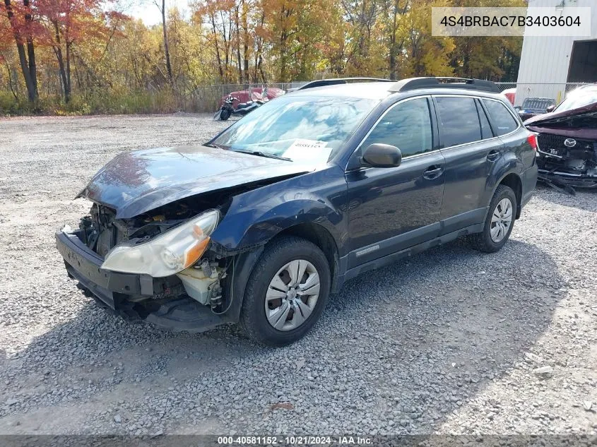 2011 Subaru Outback 2.5I VIN: 4S4BRBAC7B3403604 Lot: 40581152