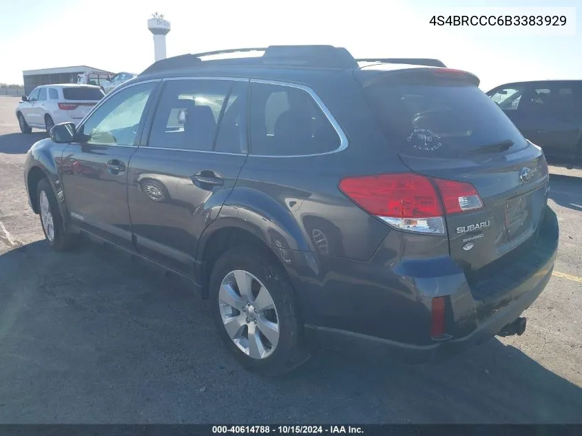 2011 Subaru Outback 2.5I Premium VIN: 4S4BRCCC6B3383929 Lot: 40614788