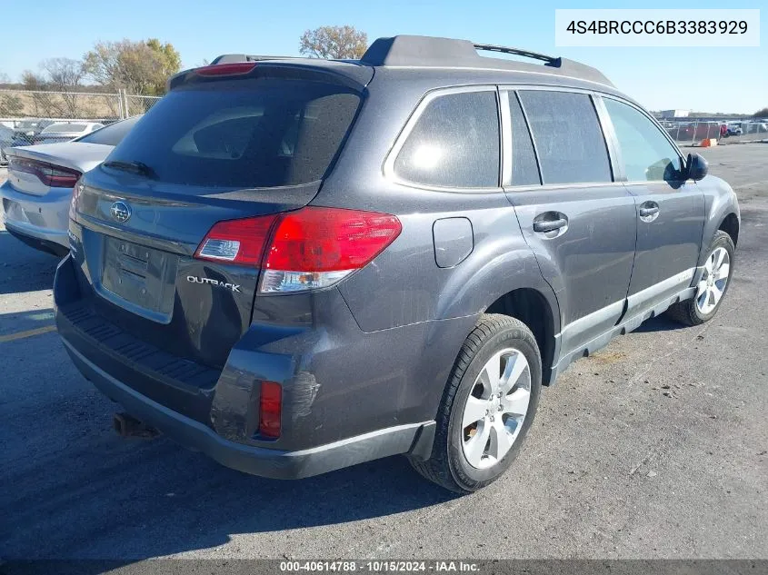 2011 Subaru Outback 2.5I Premium VIN: 4S4BRCCC6B3383929 Lot: 40614788