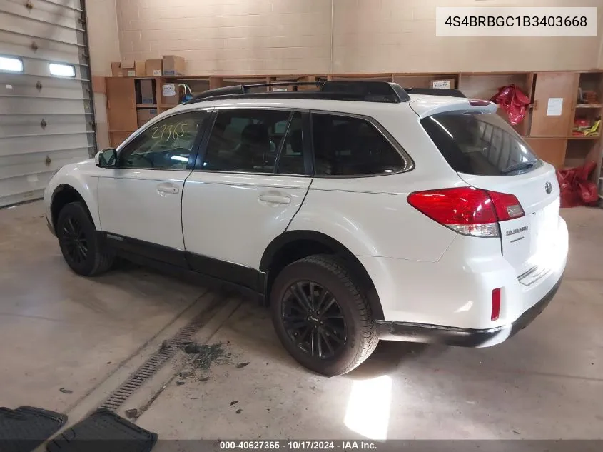 2011 Subaru Outback 2.5I Premium VIN: 4S4BRBGC1B3403668 Lot: 40627365