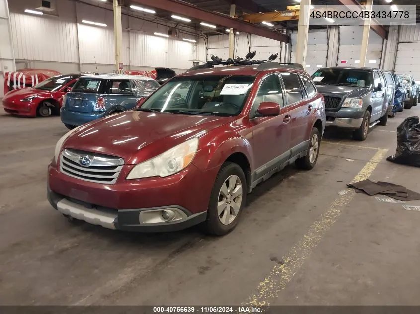 2011 Subaru Outback 2.5I Premium VIN: 4S4BRCCC4B3434778 Lot: 40756639