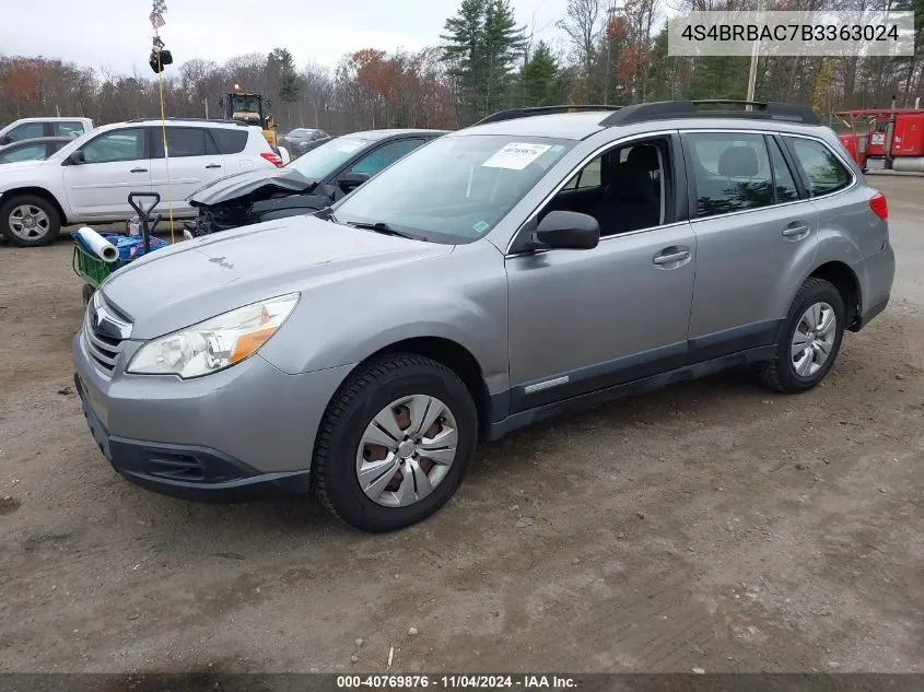 2011 Subaru Outback 2.5I VIN: 4S4BRBAC7B3363024 Lot: 40769876