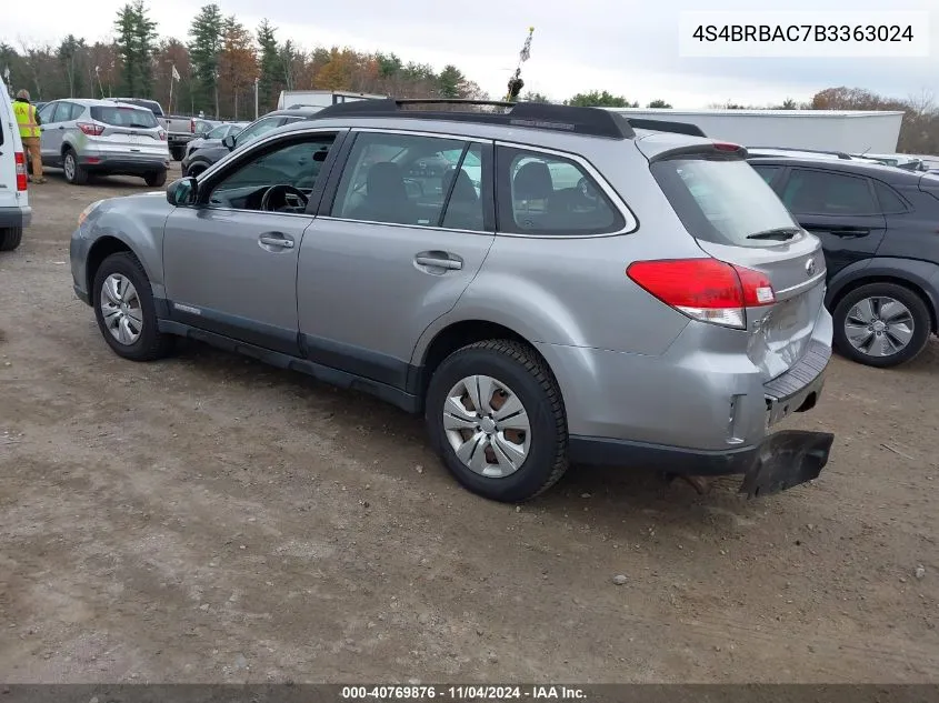 2011 Subaru Outback 2.5I VIN: 4S4BRBAC7B3363024 Lot: 40769876