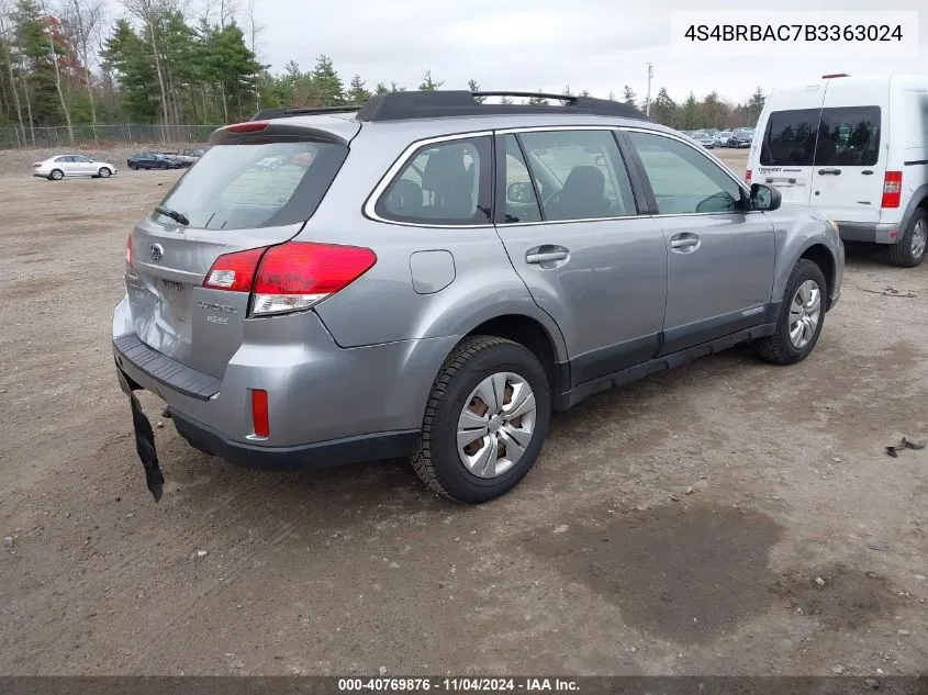 2011 Subaru Outback 2.5I VIN: 4S4BRBAC7B3363024 Lot: 40769876