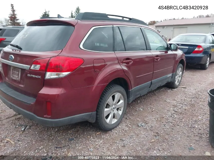 2011 Subaru Outback 2.5I Limited VIN: 4S4BRCLC4B3420928 Lot: 40770523