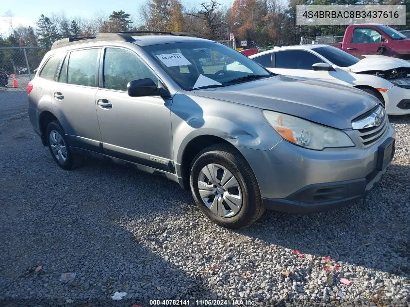 2011 Subaru Outback 2.5I VIN: 4S4BRBAC8B3437616 Lot: 40782141