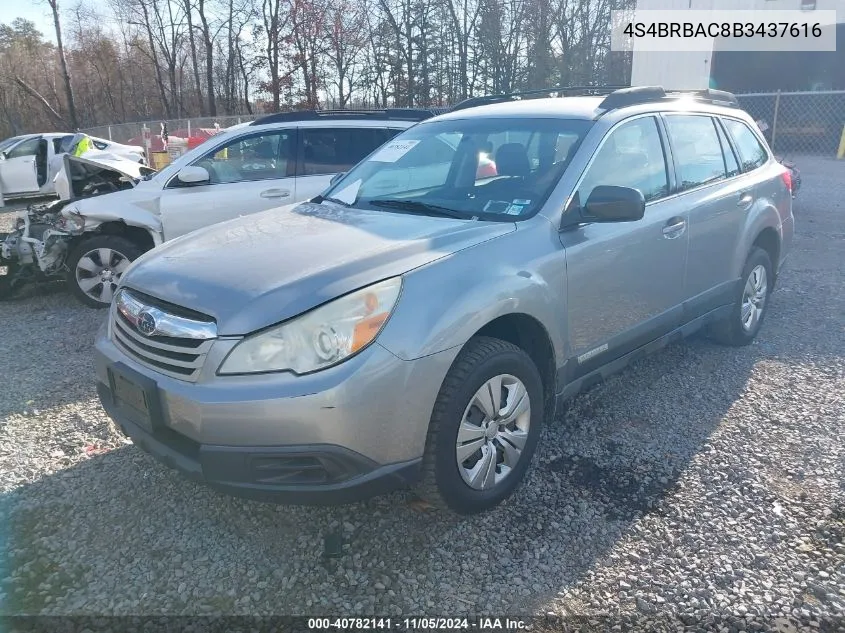 2011 Subaru Outback 2.5I VIN: 4S4BRBAC8B3437616 Lot: 40782141