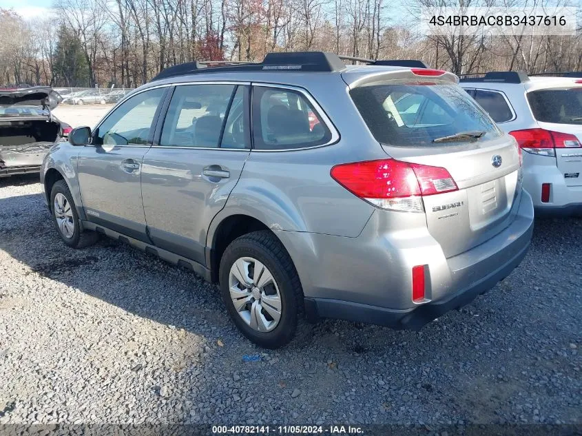 2011 Subaru Outback 2.5I VIN: 4S4BRBAC8B3437616 Lot: 40782141