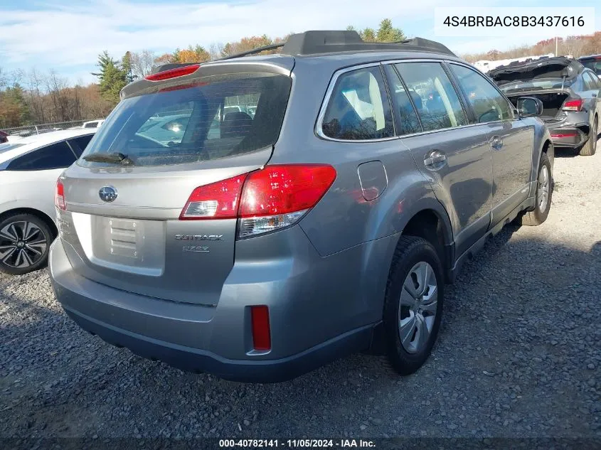 2011 Subaru Outback 2.5I VIN: 4S4BRBAC8B3437616 Lot: 40782141