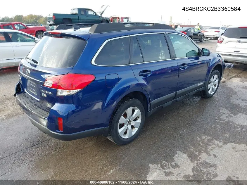 4S4BRCKC2B3360584 2011 Subaru Outback 2.5I Limited