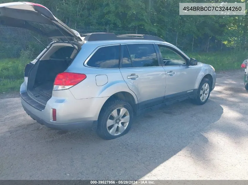 2012 Subaru Outback 2.5I Premium VIN: 4S4BRBCC7C3244260 Lot: 39527956