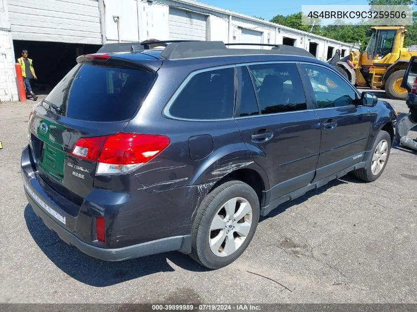 2012 Subaru Outback 2.5I Limited VIN: 4S4BRBKC9C3259506 Lot: 39899989