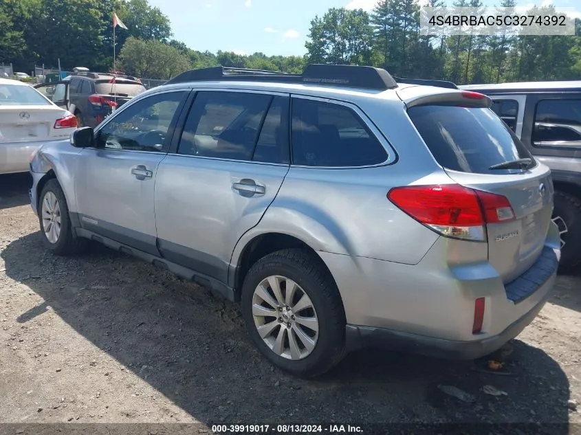 2012 Subaru Outback 2.5I VIN: 4S4BRBAC5C3274392 Lot: 39919017