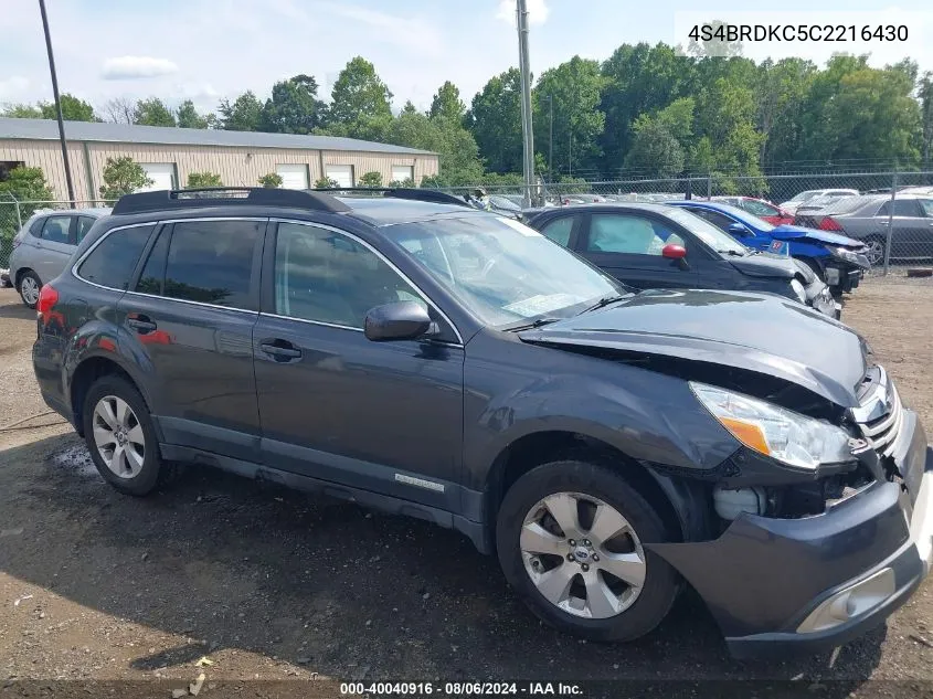 2012 Subaru Outback 3.6R Limited VIN: 4S4BRDKC5C2216430 Lot: 40040916