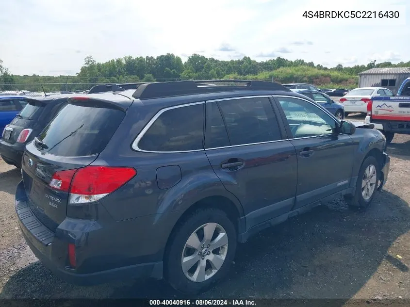 4S4BRDKC5C2216430 2012 Subaru Outback 3.6R Limited