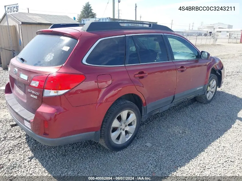 2012 Subaru Outback 2.5I Premium VIN: 4S4BRBCC0C3243211 Lot: 40052854