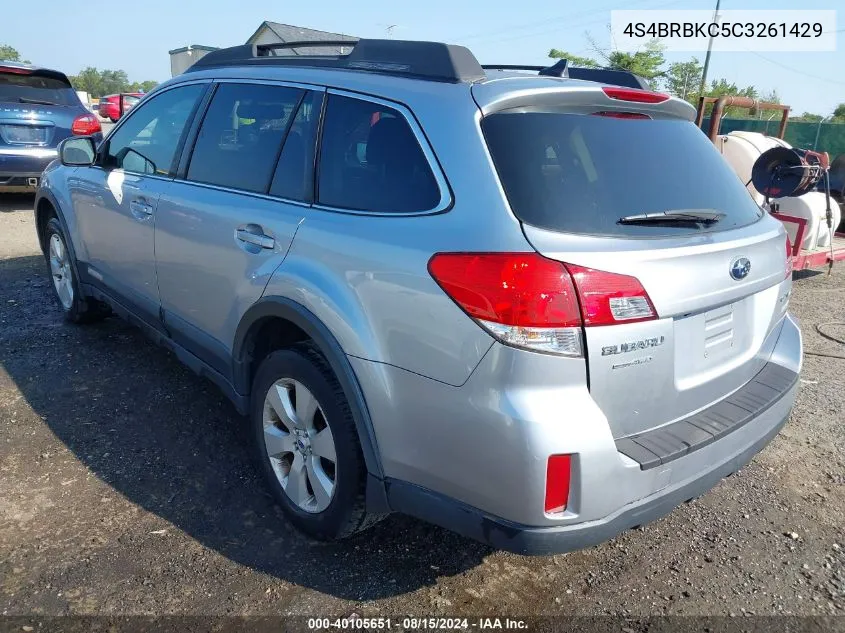 2012 Subaru Outback 2.5I Limited VIN: 4S4BRBKC5C3261429 Lot: 40105651